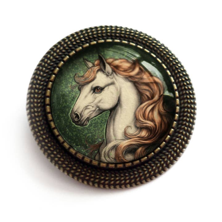 Glascabochon und Bronzebrosche für den Großhandel von The Divine Iguana