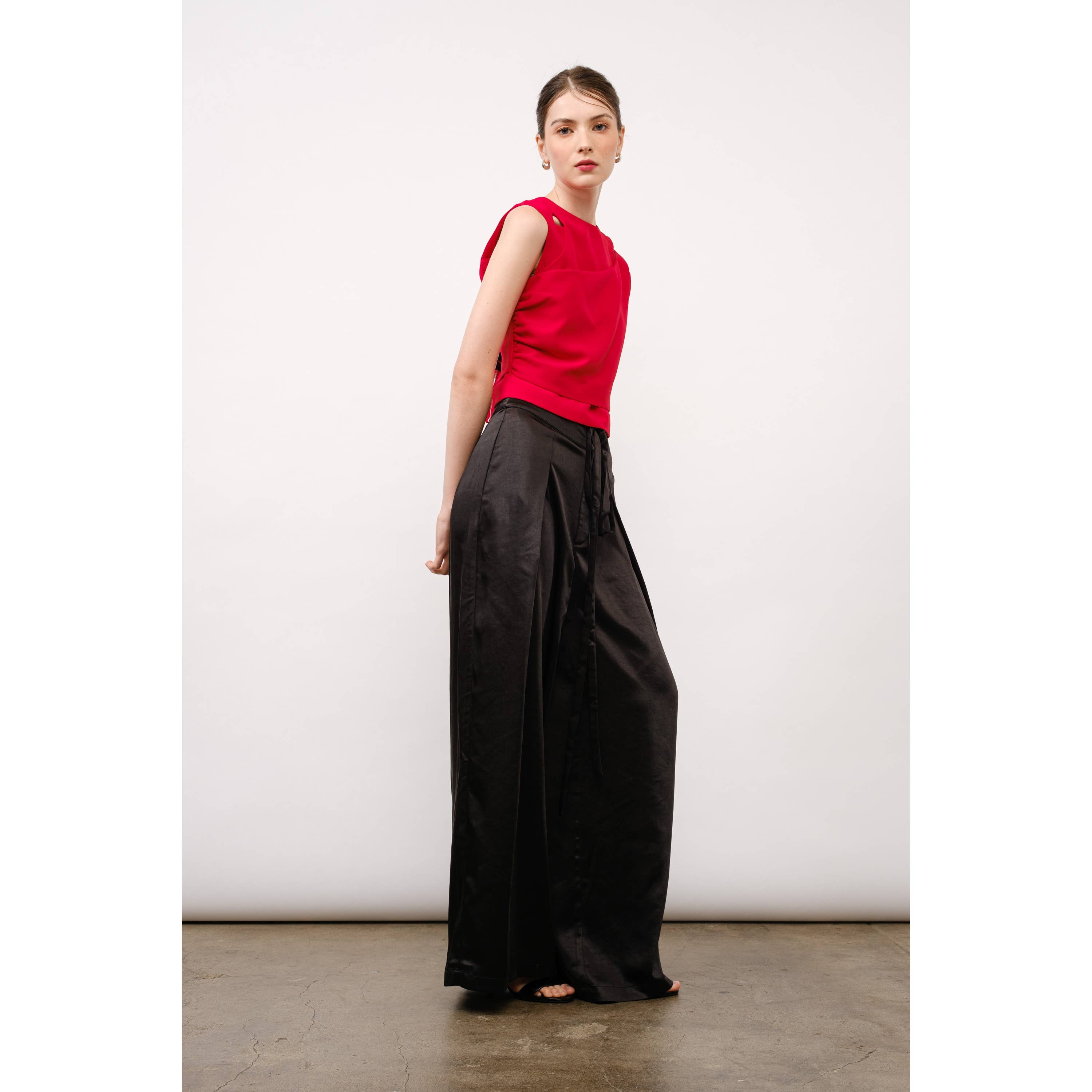 INA - Vente Pantalon – femme - Pantalon large en satin avec pli avant21