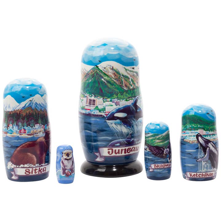 Golden Cockerel - Wholesale Decorative Tabletop Object - Alaskan Cruise Nesting Doll 5pc/6”1