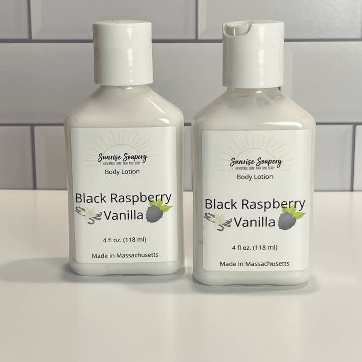 Black Raspberry Vanilla Body Lotion for wholesale by Sunrise Soapery
