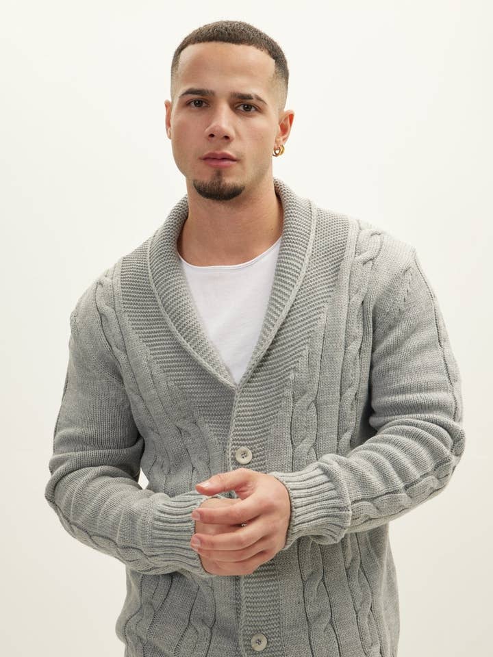 Four Button Down Cardigan - Grey for wholesale by Ron Tomson