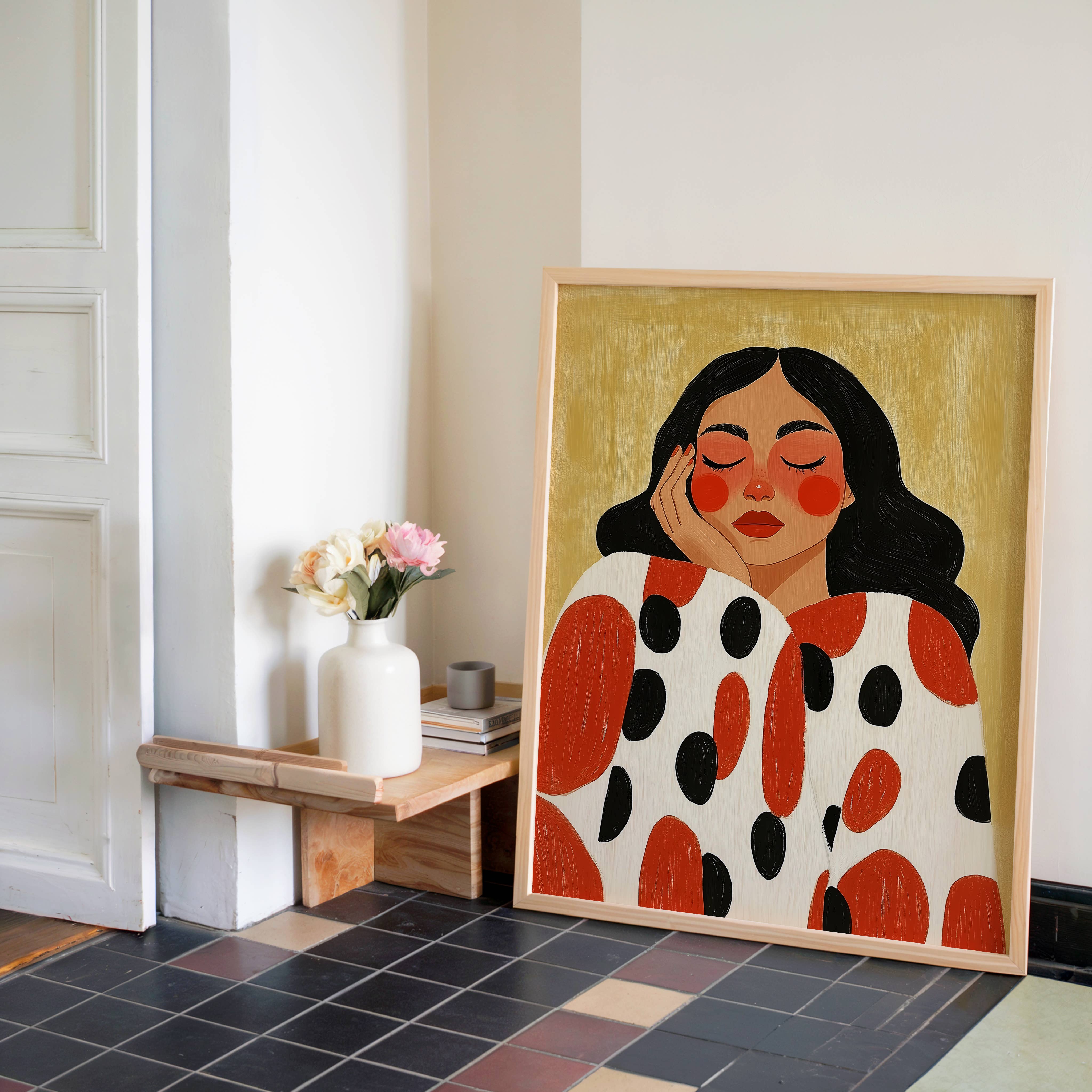 IuliiaArtPrints - Wholesale Art Print - Scandinavian Modern Print – Calm Woman in Graphic Dots Art2