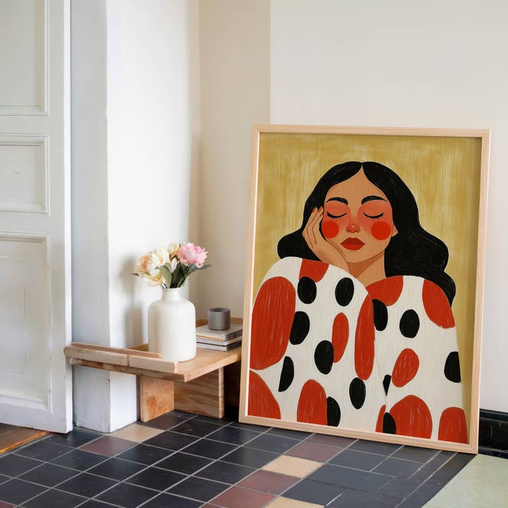 IuliiaArtPrints - Wholesale Art Print - Scandinavian Modern Print – Calm Woman in Graphic Dots Art2
