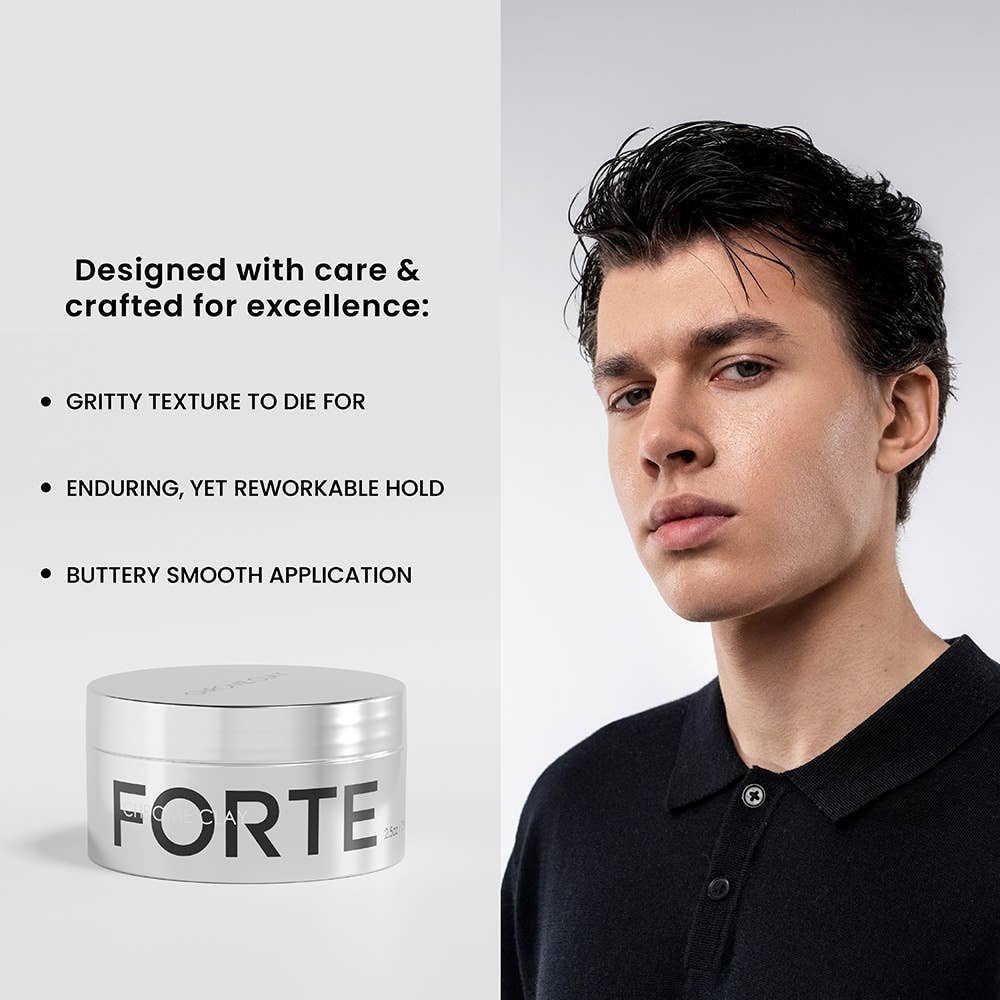 Forte Series, Inc. - Wholesale Hair Texture Balm/Paste/Pomade - Chrome Clay - Strong Hold & Matte Finish 2.5 Oz6