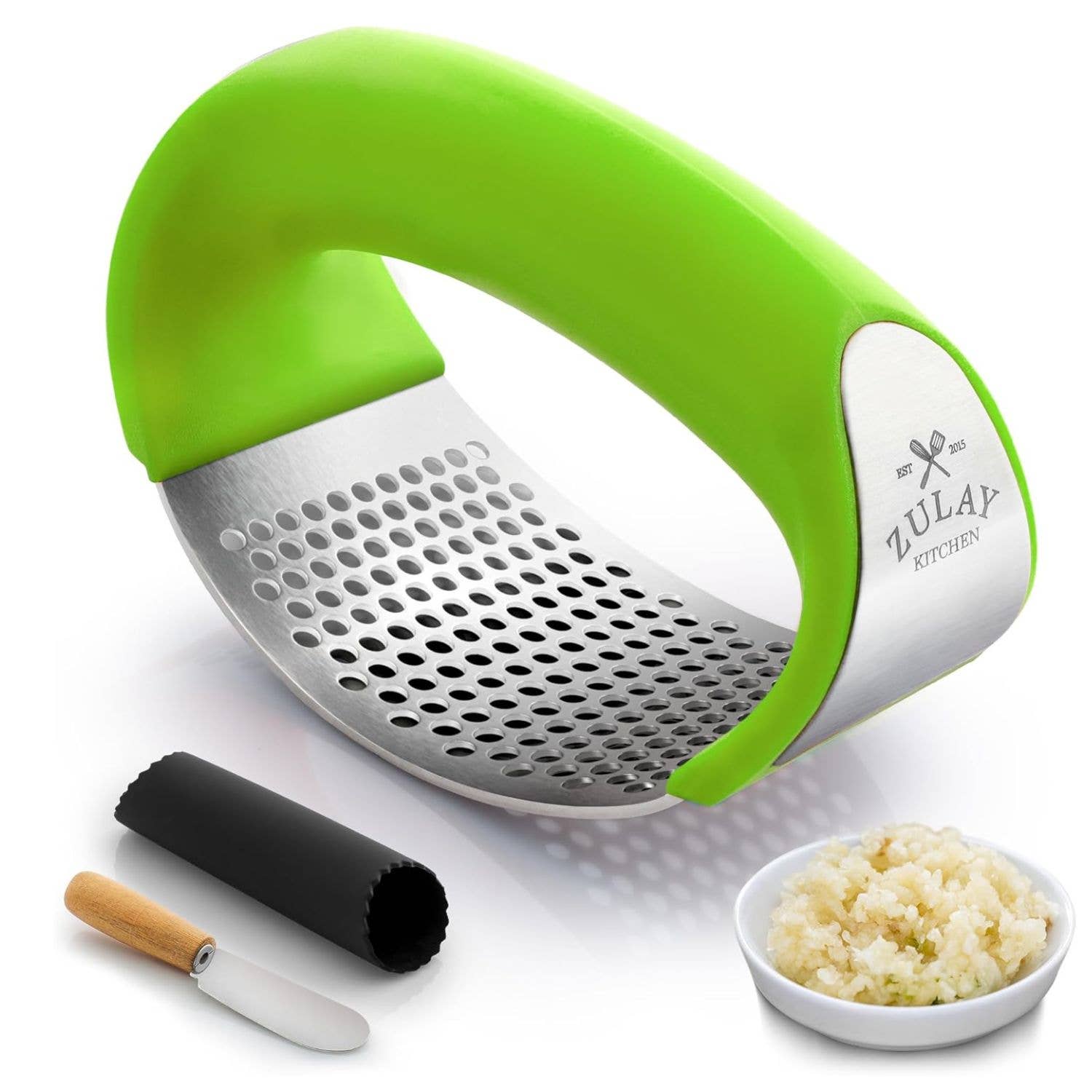 Zulay Kitchen – wholesale Kitchen tool/gadget – Garlic Press Rocker With Silicone Peeler & Scraper Set18