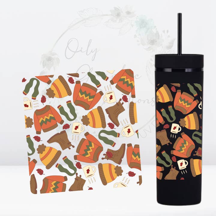Oily Graphic Creations - Wholesale Sticker - Comfy Fall-16oz UV DTF Skinny Tumbler Wrap