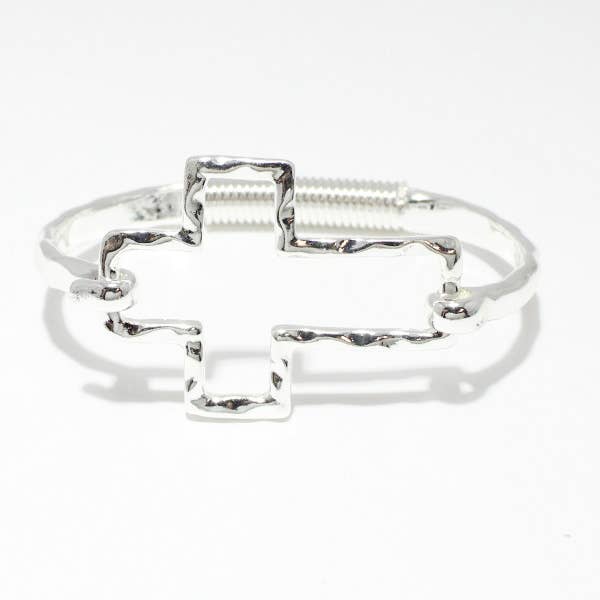 Cross Hammered Metal Bracelet for wholesale by SOPHIA WHOLESALE