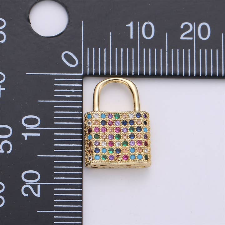 Aim Eternal - Wholesale Individual charm/pendant - 17x12mm Dainty Padlock Lock Charm 18k gold Filled Micro Pave Charm, Colorful Cubic Charm, Silver Lock, Gold Lock Charm for Necklace Earring, K-1523
