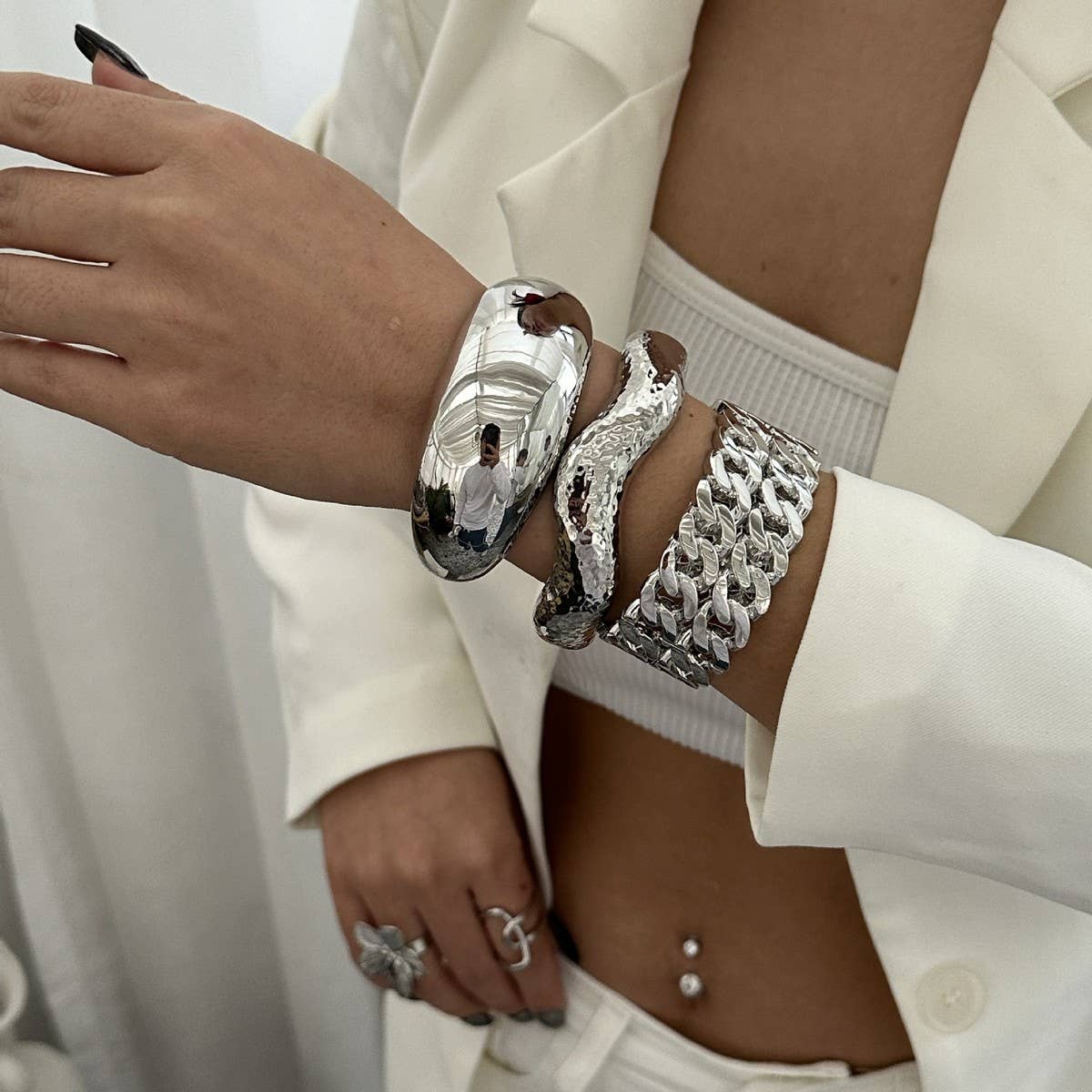 ACCITY - Wholesale Cuff Bracelet - IRREGULAR METAL SMOOTH SPRING WIDE BRACELET_CWMM311010