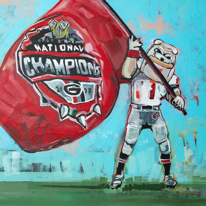 University of Georgia National Championship "Hairy with the Flag" Målningstryck för wholesale av Brandon Art Co
