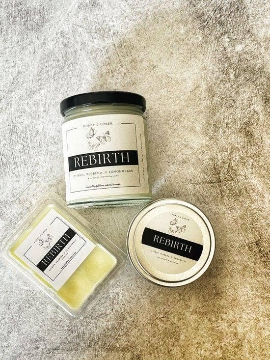 Poppy & Ember - Wholesale Jar/Filled Candle - Rebirth Crystal Intention Candle1