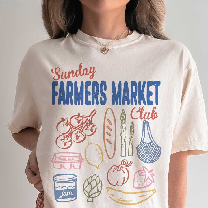 Camisola Gráfica Oversized do Clube do Mercado de Agricultores de Domingo por atacado de A. BLUSH CO