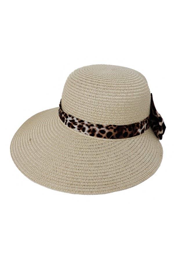 Cap Zone - Vendita all'ingrosso Visiera - Donna - Cappello da sole con visiera a tesa lunga con fiocco e motivo leopardato7