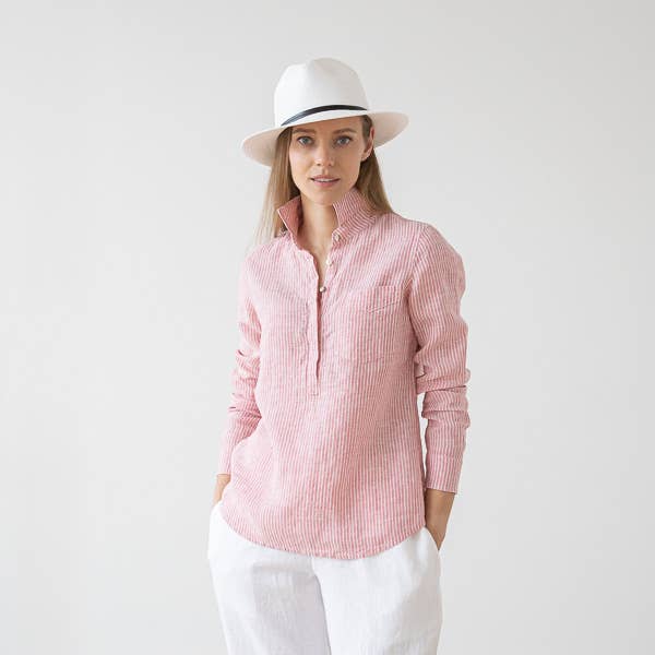 LinenMe - Wholesale Buttoned-down shirt – Women's - Linen Shirt Medium Stripe Rosa Fabio