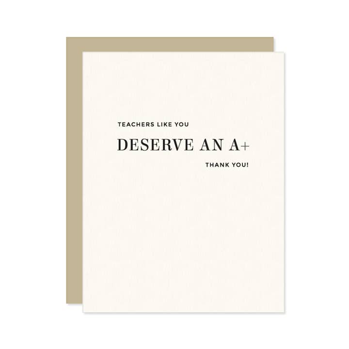 Missive – Großhandel Dankeskarten – A+ Teacher Letterpress Dankeschön-Grußkarte1