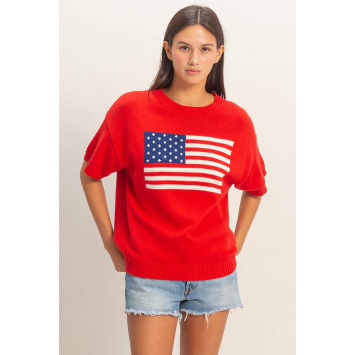 American Flag Knit Top for wholesale by Double Zero