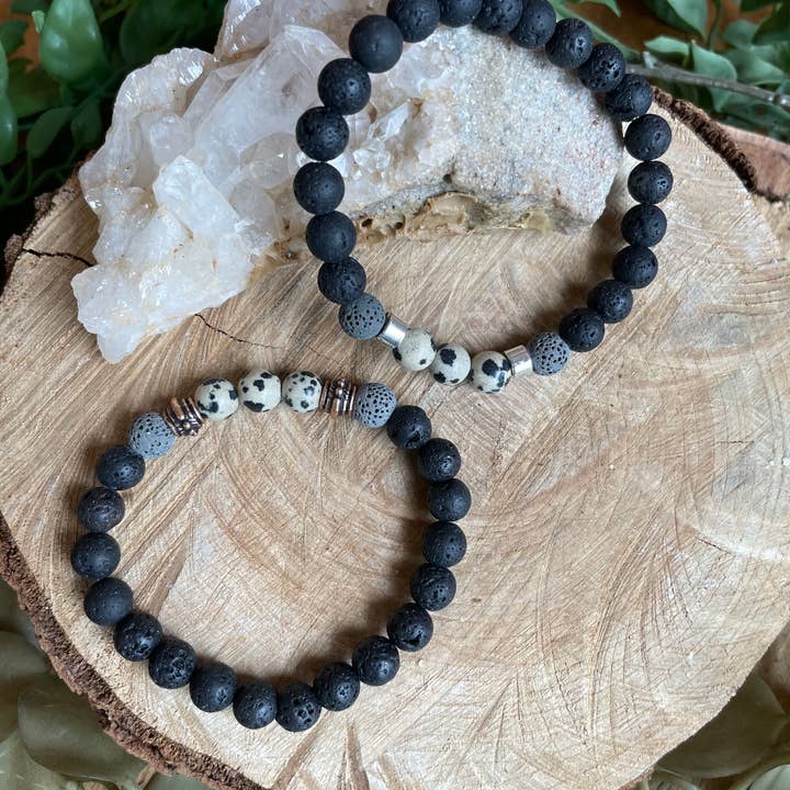 Tangled Up In Hue - Wholesale Aromatherapy Bracelet - Lava & Genuine Stone Diffuser Stretch Bracelets | Assorted6