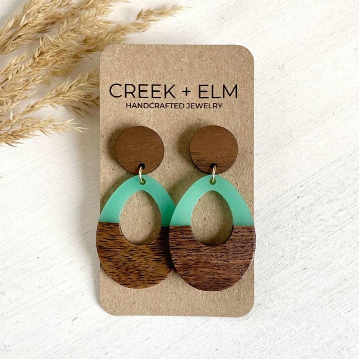 Luna Wood + Resin Dangly Earrings-Sea Foam for wholesale by Creek and Elm