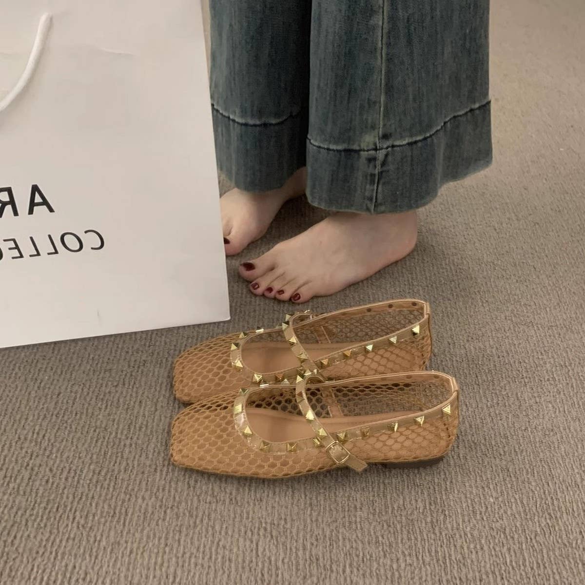 ACCITY - Wholesale Flats - Women's - Women's Hollow Mesh Flats with Stud Detail_CWSHF00924