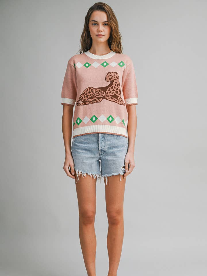 EW3004A Leopard Graphic Knit Top for wholesale by Le Cliche