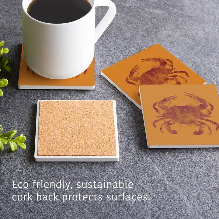 Love Local - Wholesale Coasters - Louisiana Colorful Water Color Blue Crab | Absorbent Coasters | Set of 4 | Min 24