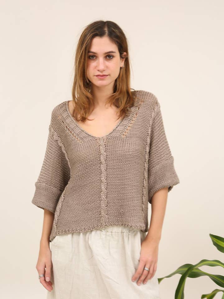 Cotton knit sweater 1916 100% LINEN for wholesale by la maison des fibres naturelles