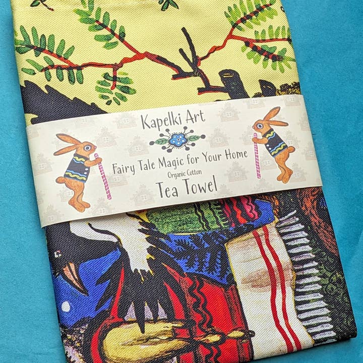 Kapelki Art - Wholesale Tea Towel - Magpie Dinner Guests organic cotton kitchen towel1