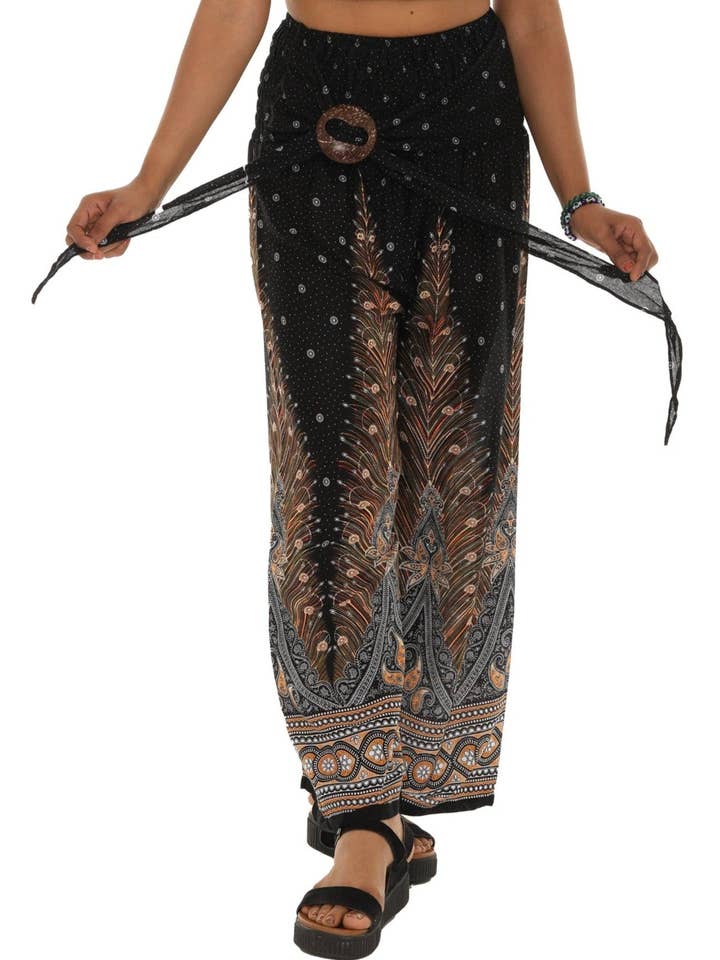 Printed White & Black palazzo Pants for wholesale by Shoreline Wear. INC