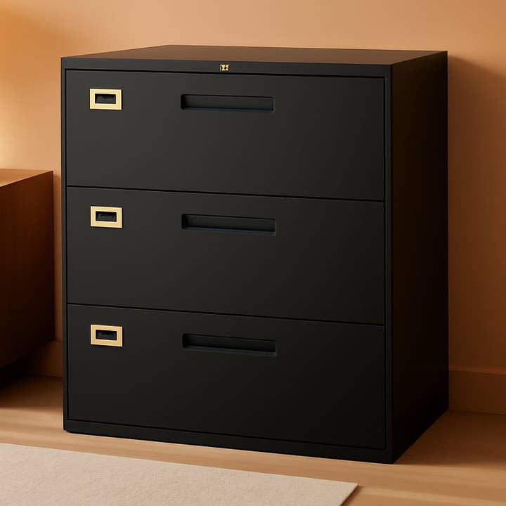 Lateral 3 Drawer File Cabinet With Lock Black Office for wholesale by ShipItFurniture