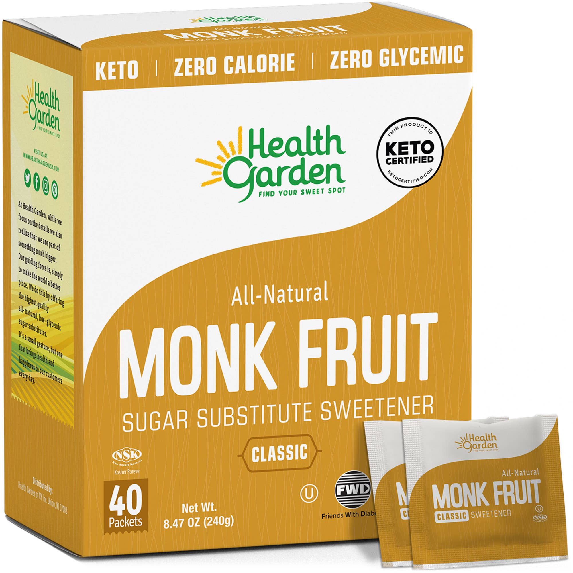 Health Garden of NY Inc. - Wholesale Sugar/Sweetener - Monk Fruit Classic Packets 40ct0