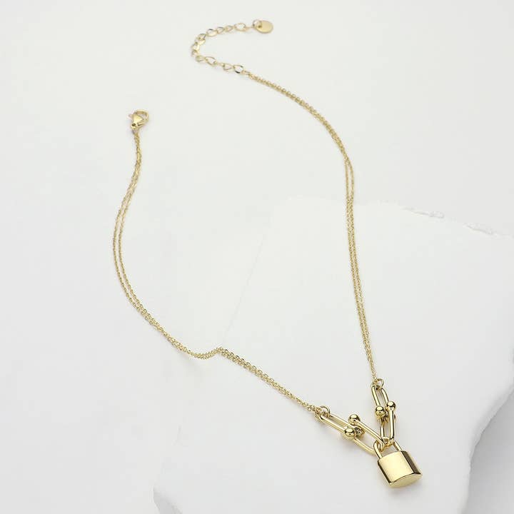 Wona Trading, Inc. - Wholesale Pendant/Charm Necklace - SECRET BOX_Stainless Steel Lock Pendant Link Double Necklace