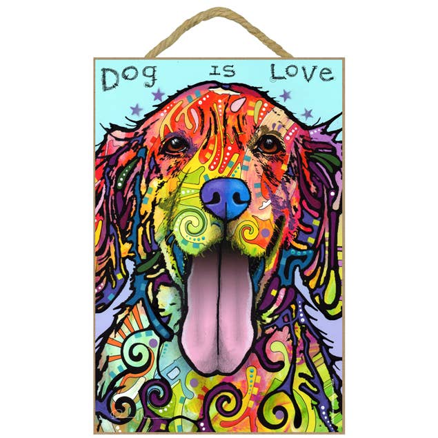 Golden Retriever - Dog is love 7" x 10.5" wood plaques/signs for wholesale by SJT Enterprises, Inc.
