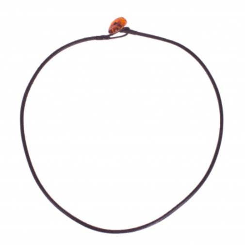 Amberman - Wholesale Beaded/Pearl Necklace - Leather Cord With Amber Clasp 24''