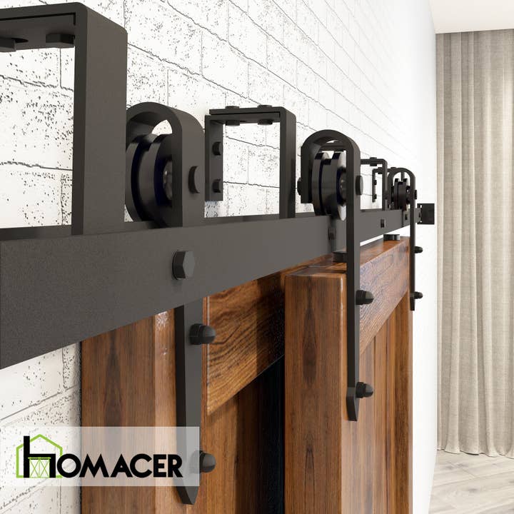 Homacer INC - Wholesale Knob/pull - Double Track U-Shape Bypass Sliding Barn Door Hardware Kit - Arrow Design Roller2