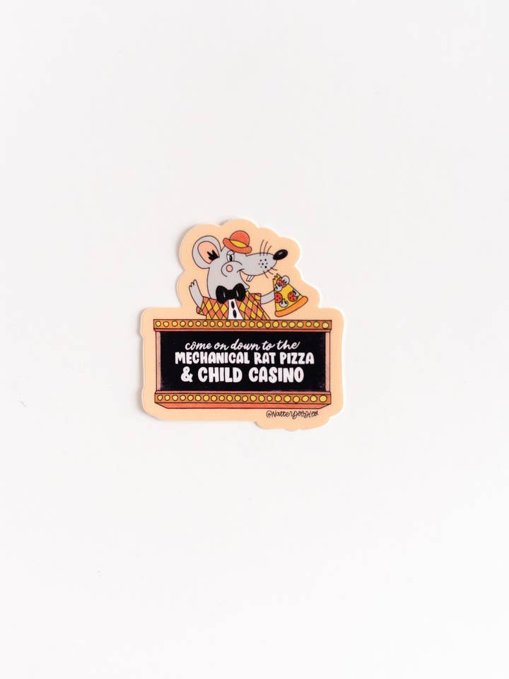 Mechanische Rattenpizza & Kinder-Casino-Aufkleber | Retro-Humor für den Großhandel von NatterDoodle