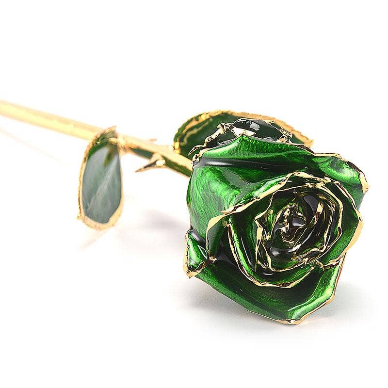 CHAKRA VIEW - Wholesale Artificial Flowers - 24 Karat Gold Dipped Rose Half Bloom - Green0