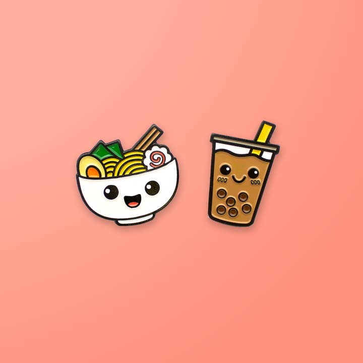 Ramen & Boba Enamel Pin Set for wholesale by Pals & Co.