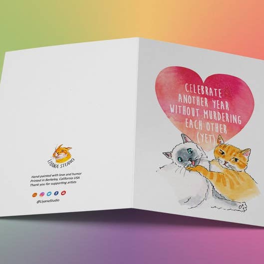 Liyana Studio - Vente Cartes d'anniversaire - Meurtre Cats Couple - Carte d'anniversaire drôle4