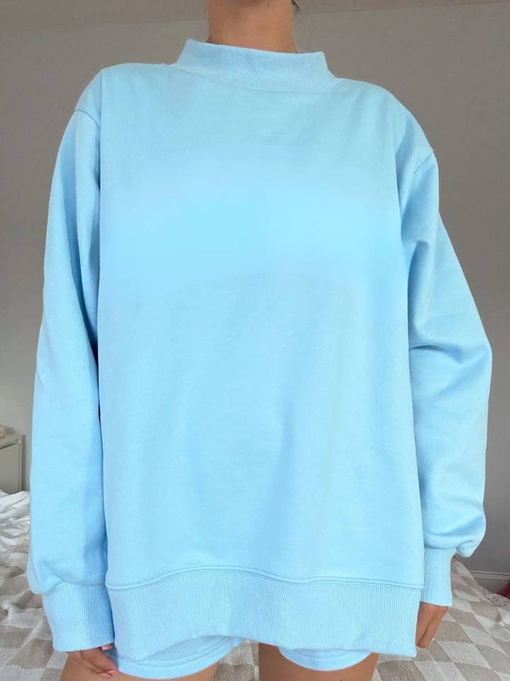 Berry Blue Blank Mockneck Sweatshirt 100% Cotton for wholesale on Faire