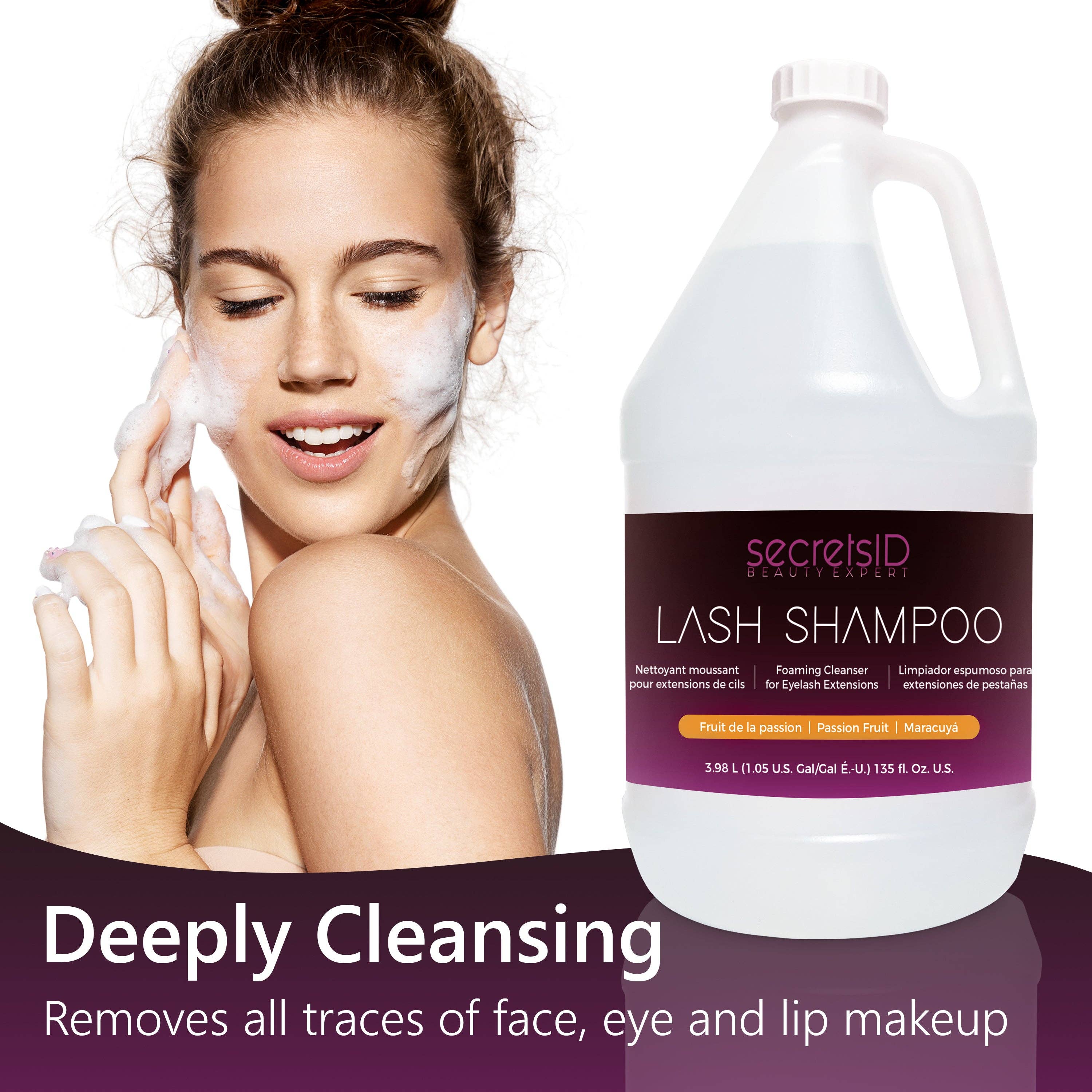 SecretsID - Wholesale Eyelash/Brow Serum - Foaming Lash Shampoo Bulk 1 Gallon Size - Passion Fruit Scen4