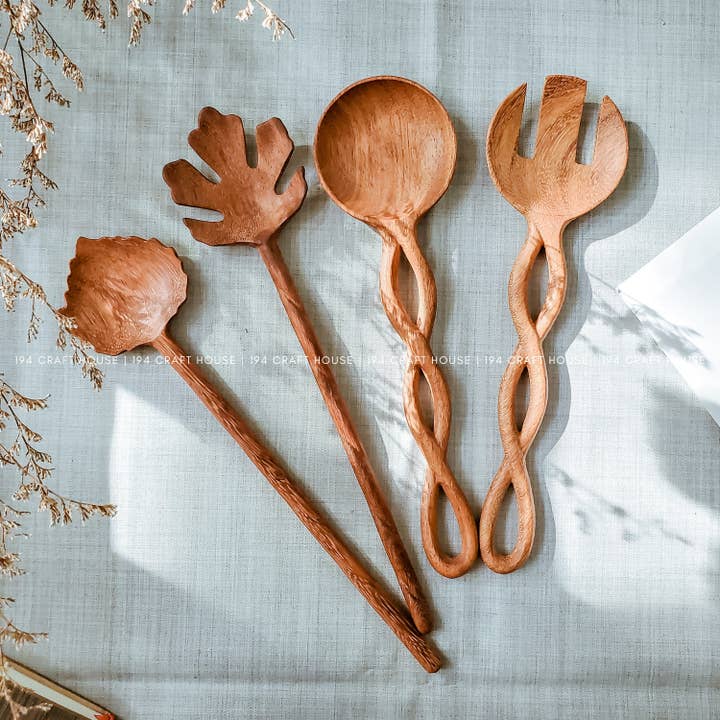 194 Craft House - Wholesale Serving Utensil - Wooden Salad Servers - Kitchen Serving Utensils