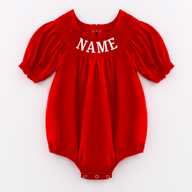 Auraquise - Vente Body (sans pieds) – bébé - Bulles à smocks personnalisées avec nom brodé pour filles, été, rouge0