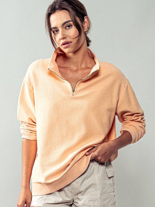 Urban Daizy - Wholesale Sweatshirt - Women's - Vintage Washed Quarter Zip Ribbed Sweatshirt15