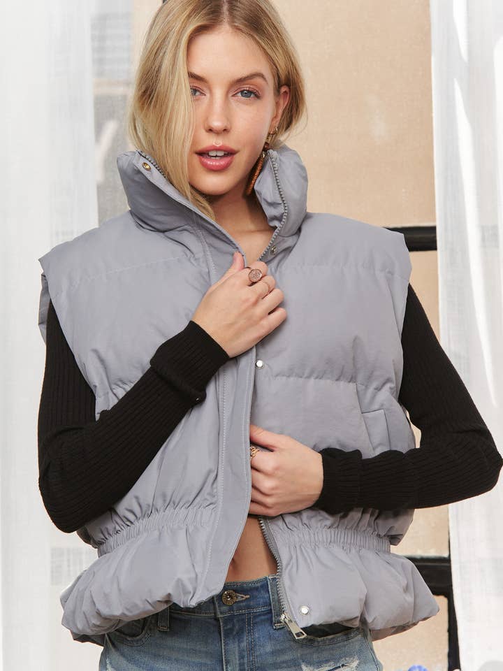 ADORA LA - Wholesale Outerwear Vest - Women's - CEJ3872- PUFFER VEST WITH CINCHED WAIST5