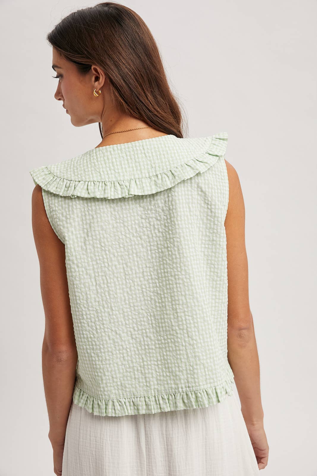 Wishlist Apparel - Wholesale Blouse - Women's - RUFFLED COLLAR PLAID BLOUSE / WL25-116327