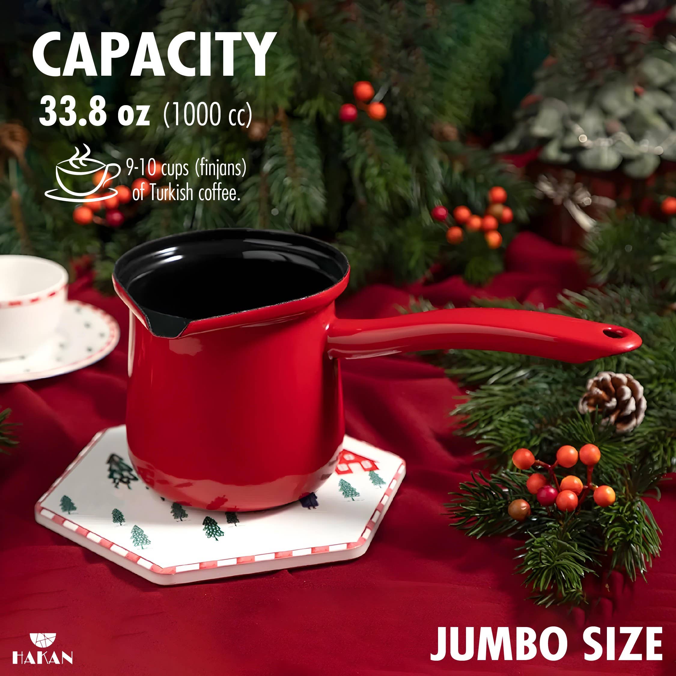 Hakan - Vendita all'ingrosso Tazza - Caffettiera smaltata Hakan rossa 1000 cc (33,8 oz) Jumbo per piani cottura1