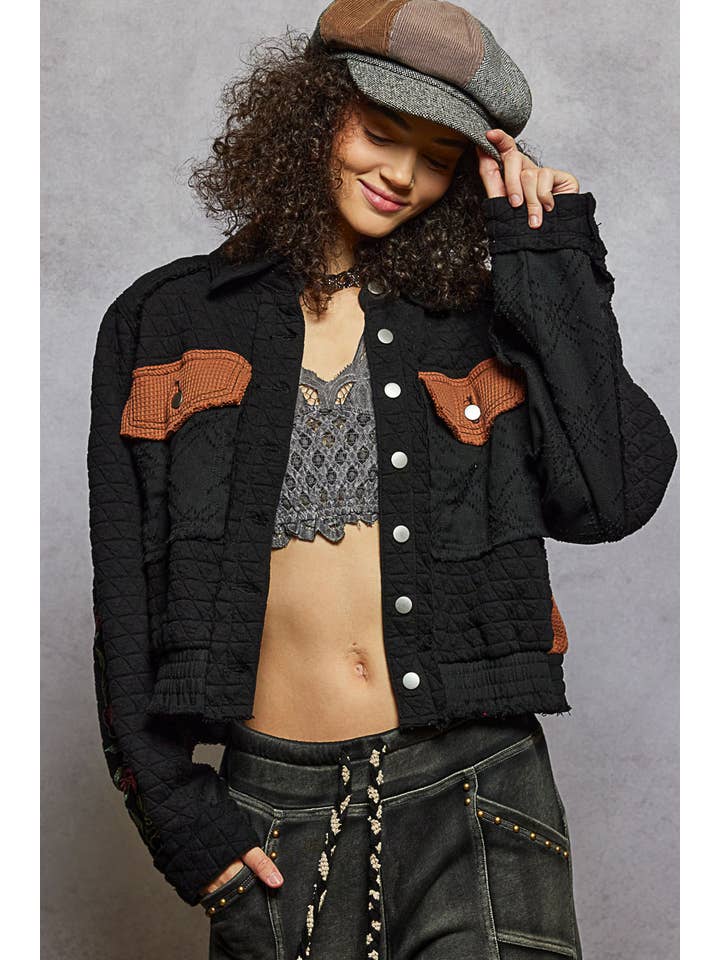 Pol Clothing - Wholesale Jacket - Women's - Vintage washed embroidered sleeve quilted jacket6