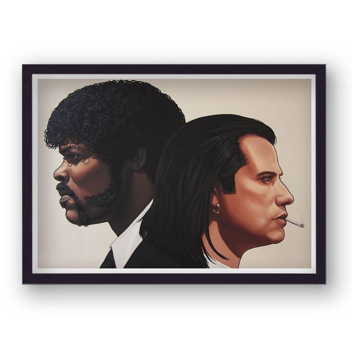 Pulp Fiction Vincent og Jules Tilbage til ryg profilportræt Alternativ filmplakat for engroshandel hos Gallery Print and Art