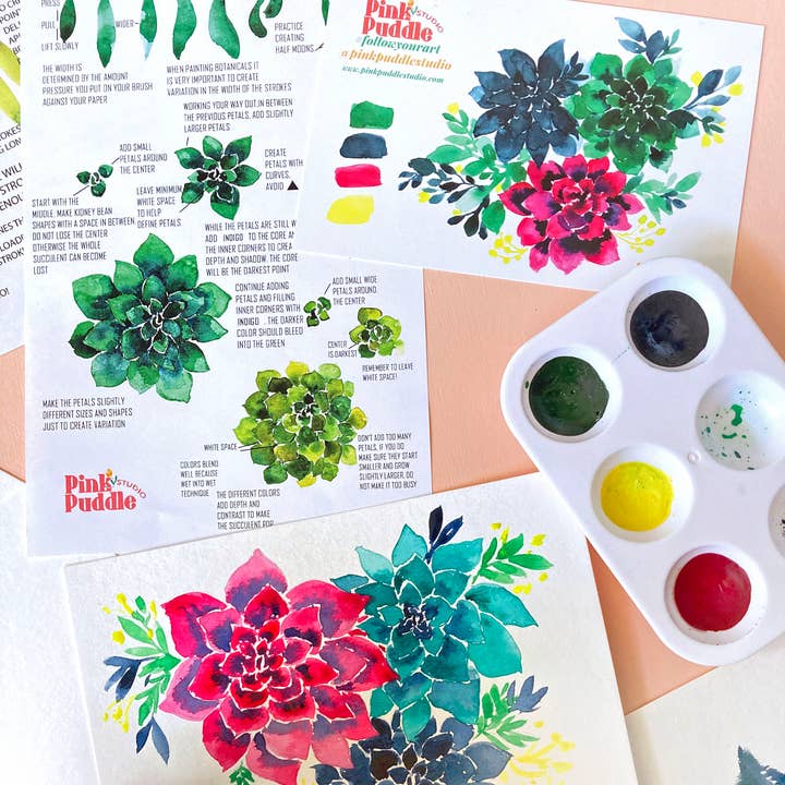 Pink Puddle Studio - Wholesale DIY Craft Kit - Succulent Painting DIY Watercolor Craft Kit1