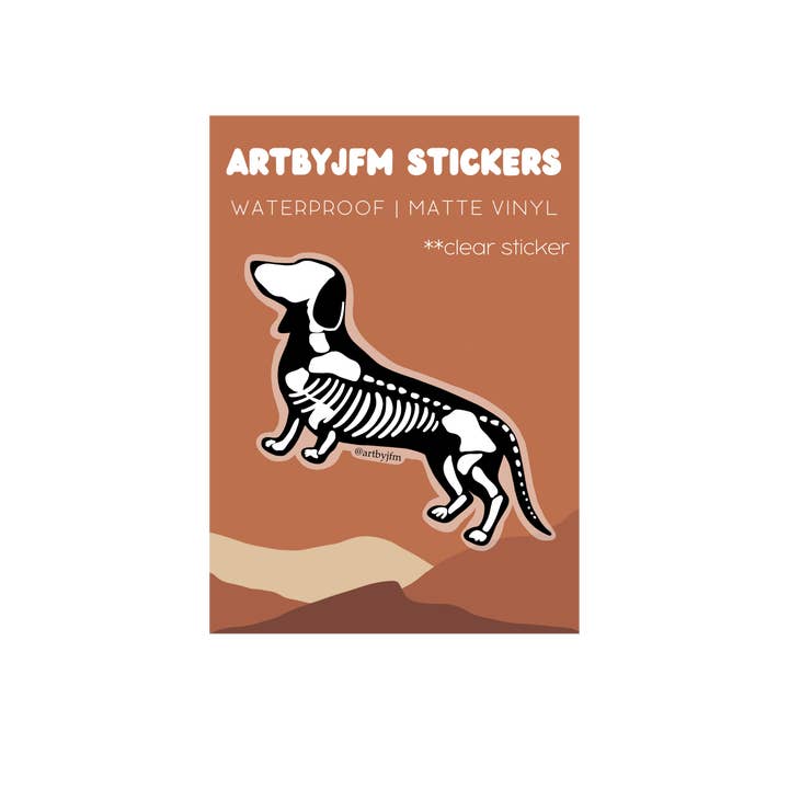 Autocollant en vinyle imperméable Skeleton Clear Wiener Dog pour la vente par artbyjfm